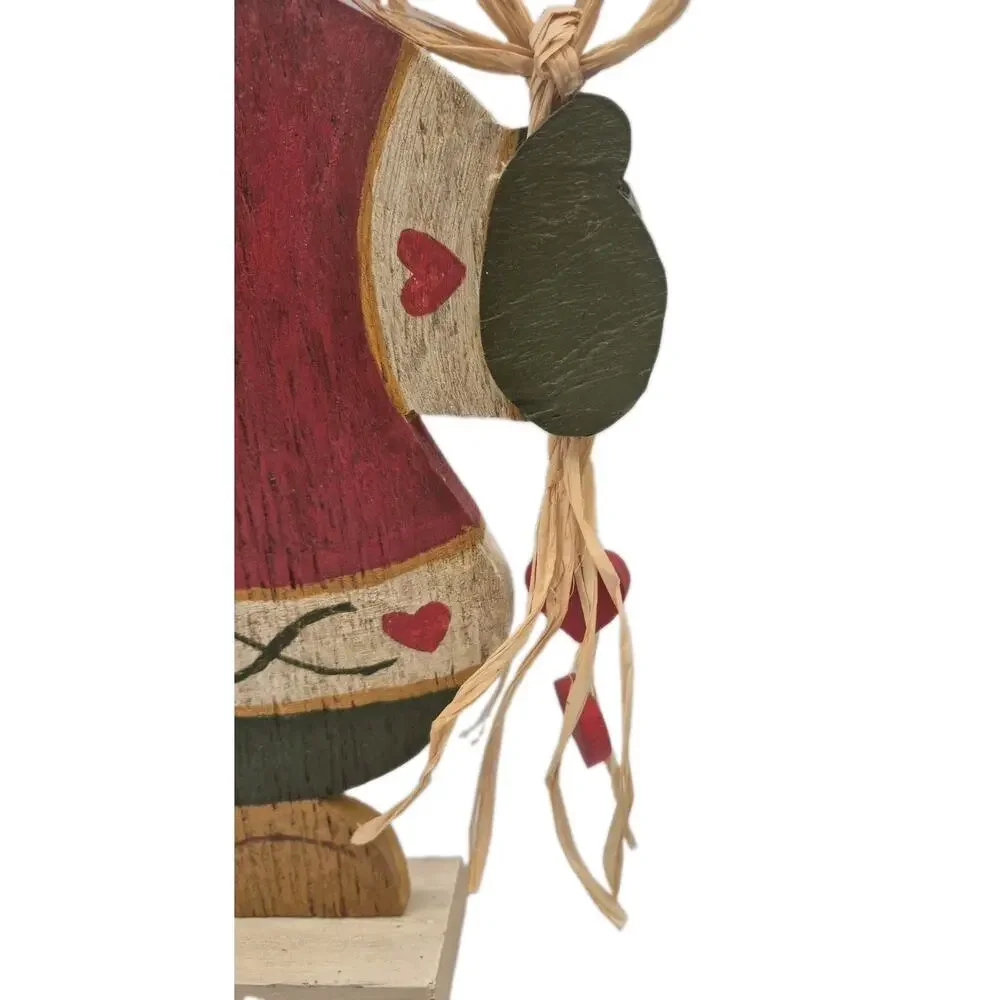 Vintage Tole Painted Wood Santa with Red Hearts Free-standing 15x11x2